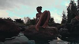 Sexy Babe Fingers Pussy Outdoors in Hot Solo Resort Scene