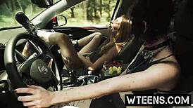 Lovely blonde teen experiences rough choking, gagging deepthroat joyride