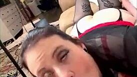 sexy milf slurps on throbbing cock in wild session part 1