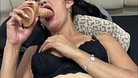 Mature latina milf contrasts soft blowjob with hard dildo fucking and anal masturbation.