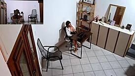 horny secretary masturbates then fucks harassing client 😈 part 1