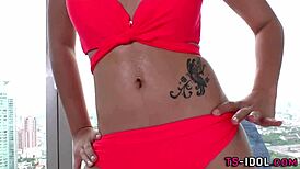 Hot Ladyboy Solo Tugging in Sensual Lingerie Display