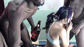 three black bbc guys bang a skinny girl on the bench