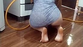 amateur maid washes stove naked