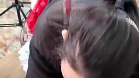 sexy milf slurps on throbbing cock in wild session part 1