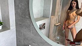 Wet Brunette Fucks in Shower