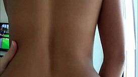 hot asian chick rides with her creamy pussy exposed