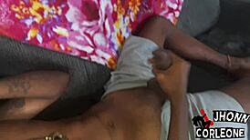 He watches me cum from handjob and licks it clean