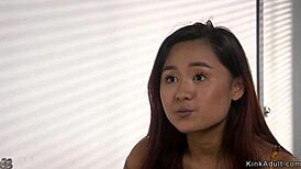 big COCK guy ties up petite ASIAN slave for ROUGH FUCKING and whipping