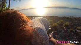 Perfect Blowjob on the Beach Cumshot