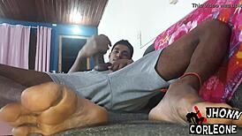 He watches me cum from handjob and licks it clean