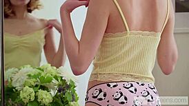 My18teens skinny Lana Broks trying panties before touching herself!