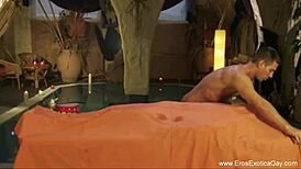 gay couple giving each other a relaxing massage, hinting at big cocks