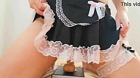 I Sit Very Deep on My Big Dildo with My Small Petite Body in Homemade Video