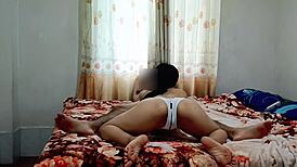 asian village girl skillfully performs sucking in homemade setting.