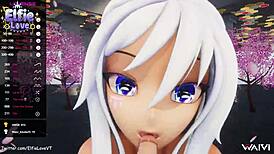 Close-Up Pov Blow Job From Hentai Vtuber Elfie Love In 3D Vrchat Mmd With Cum On Face