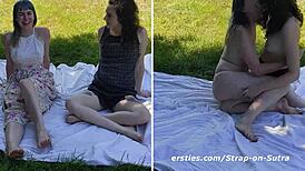 Peach & Daisy Engage in Strap-On Muff Diving and Scissoring Outdoors