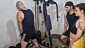 After gym workout, he gets handjob on monster cock.