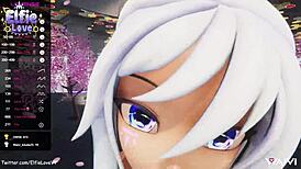 Close-Up Pov Blow Job From Hentai Vtuber Elfie Love In 3D Vrchat Mmd With Cum On Face