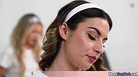 Stepdaughters bored with cleaning, enjoy free use pussy