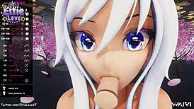 Close-Up Pov Blow Job From Hentai Vtuber Elfie Love In 3D Vrchat Mmd With Cum On Face