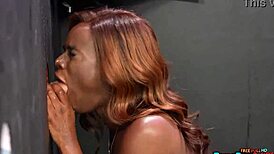 Ebony Babe In Fishnets Ana Foxxx Indulges In Big White Gloryhole Cock