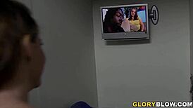 Vicky vixen and emily eve share huge black cock at gloryhole