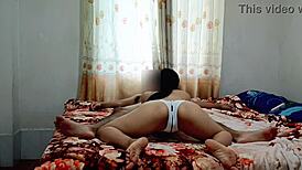 asian village girl skillfully performs sucking in homemade setting.