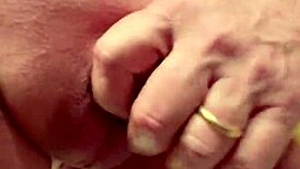 A 65-year-old man passionately masturbates his average cock in a homemade close-up