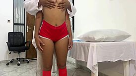 Pervert doctor measures volleyball girls' bodies in erotic doggystyle cheating