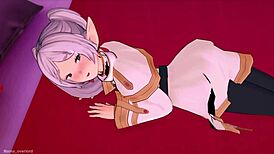 Frieren learns new skills with a handjob in the love hotel.