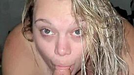 Blonde teen bends over for deepthroat and doggystyle creampie