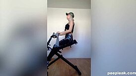 sporty blonde performs workout routine