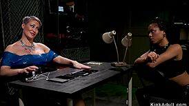 Busty milf hacker whips ebony slave ass in kinky bondage submission