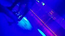 Gogo dancer invites married brunette to dance and lifts her dress