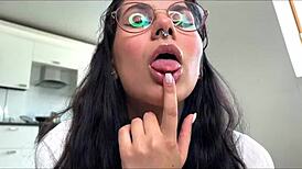 hey, this pretty woman sucks cock and masturbates with feet