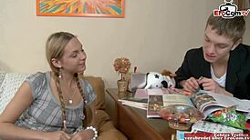 Blonde girl with natural tits fucked anal and vaginal by big cock