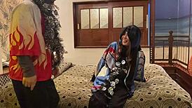 人妻熟女ハロウィンコスプレでフェラから生中出しさせられる