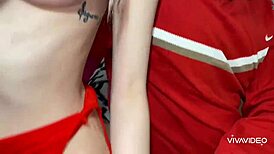 eat santa's cum? young teen swallows old man's small cock load at christmas