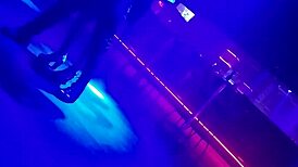 Gogo dancer invites married brunette to dance and lifts her dress