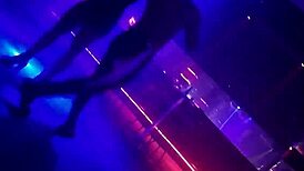 Gogo dancer invites married brunette to dance and lifts her dress