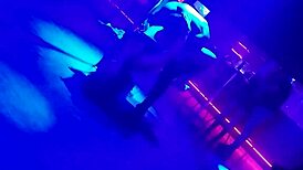 Gogo dancer invites married brunette to dance and lifts her dress