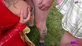 Ashley Cumstar hosts an extreme outdoor garden party with 20 guys.