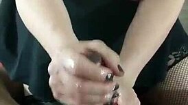 sxydani with big tits gives a wet handjob on tyson's huge black cock