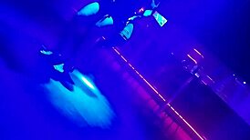 Gogo dancer invites married brunette to dance and lifts her dress