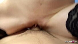 Extremely skinny German teen Mia in rough amateur sex with local guys for real action