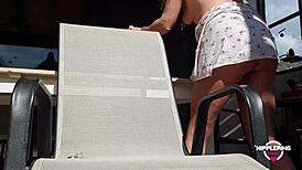 omg i’m flashin my pumped pussy outdoors… crazy!