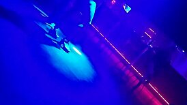 Gogo dancer invites married brunette to dance and lifts her dress