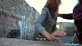 Public Agent Redhead Waitress Engages In Activities Outside In Public