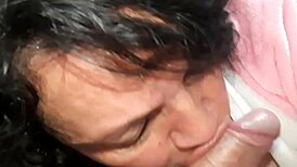 horny latina milf can't resist sucking her stepson's huge cock in close-up